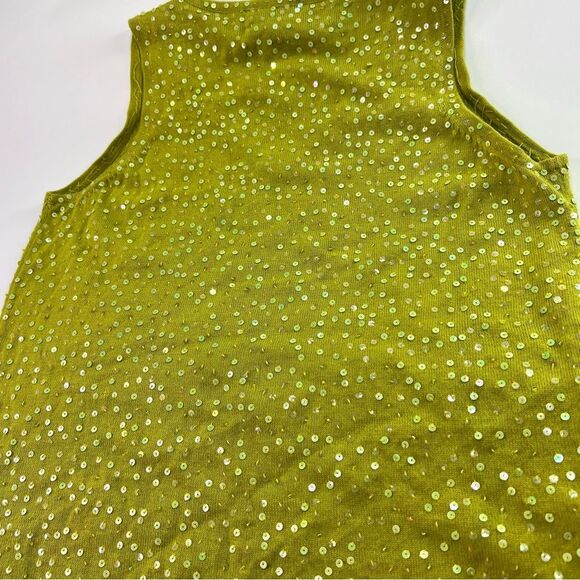 Double D Ranch Sequin Tank Top Linen Knit Blend Sleeveless V-Neck Green XS - Picture 6 of 9